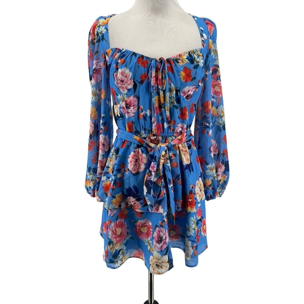 Yumi Kim Women's Sunnyside Blue Floral Edith Long Sleeve Mini Dress Size XS NEW